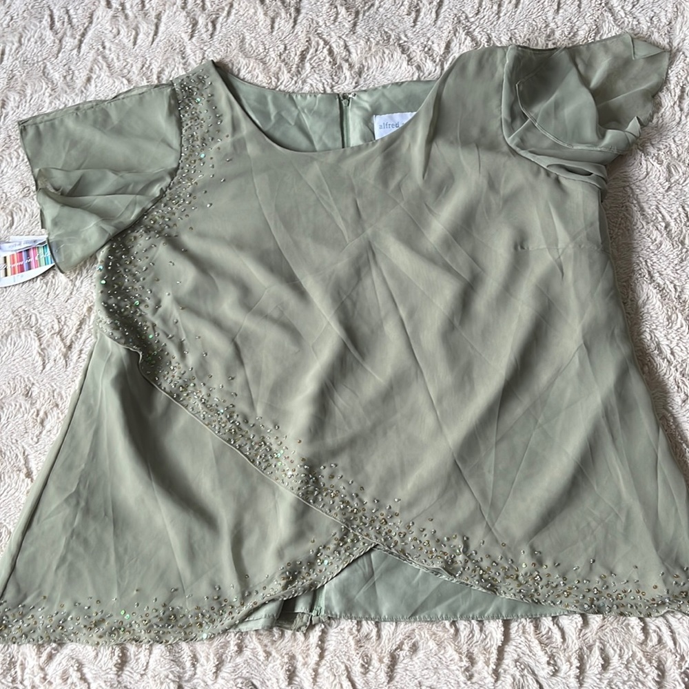 Alfred Angelo Olive Green Mother of the Bride  Short Sleeve Beaded Top Size 26W